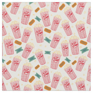 Popcorn Pattern Movie Night Theatre Fun White Fabric