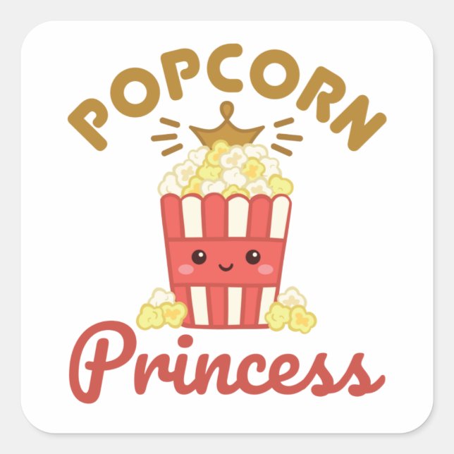Popcorn Princess Movie Theatre Popcorn Girls Women Square Sticker (Front)