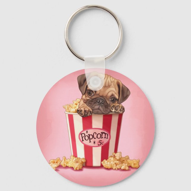 Popcorn Pug Key Ring (Front)