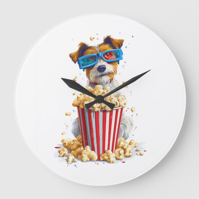 Popcorn Pup � Movie Night Dog Large Clock (Front)
