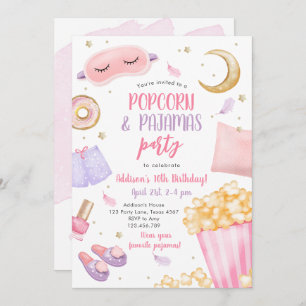 Popcorn Pyjamas Sleepover Slumber Party Birthday I Invitation