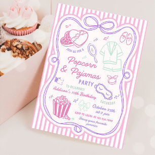 Popcorn Pyjamas Sleepover Slumber Party Birthday Invitation