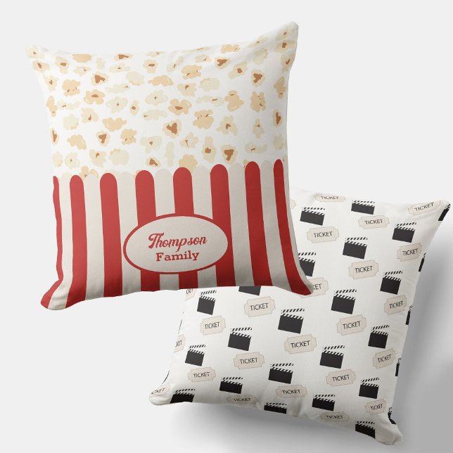 Popcorn Retro Movie Cinema Monogram Cushion (Popcorn Retro Movie Cinema Monogram Throw Pillow)