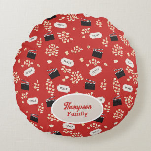 Popcorn Retro Movie Cinema Monogram Round Cushion