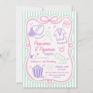 Popcorn Slumber Sleepover Party Girl Birthday Invitation
