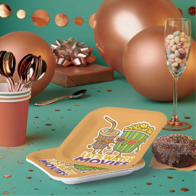Popcorn & Soda Duo – Movie Night Vibes Paper Plate (Multi)