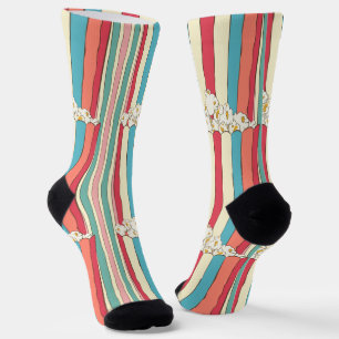 Popcorn Stripe Socks - Movie Night Fun Design