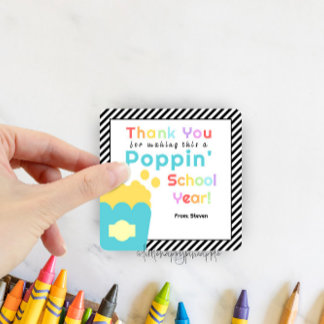 Popcorn Theme Teacher End of Year Thank You Square Sticker