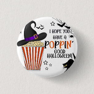 Popcorn trick or treat square sticker square paper 3 cm round badge