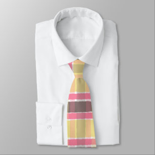 Popcorn Yellow Bubblegum Pink Coffee Brown Plaid  Tie