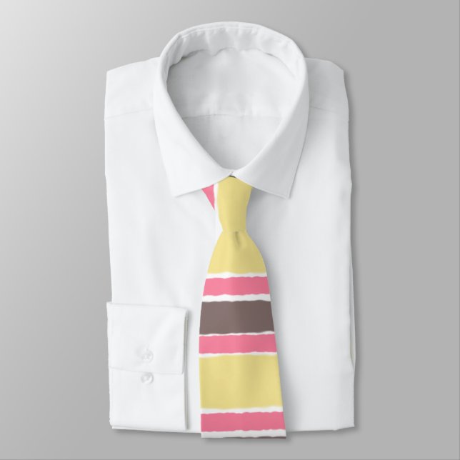 Popcorn Yellow Bubblegum Pink Coffee Brown Stripes Tie (Tied)