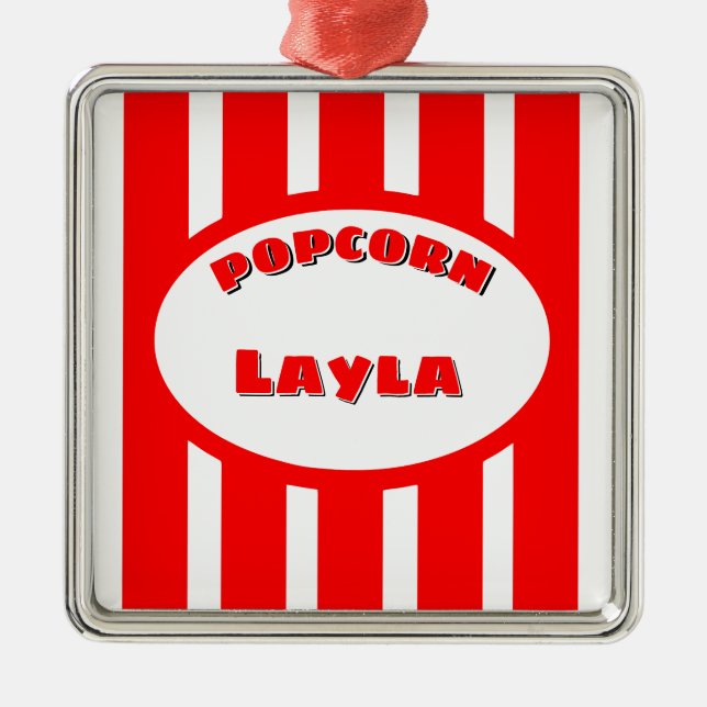 Popcorn Your name Metal Tree Decoration (Front)