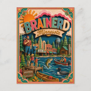 PopCut States Brainerd Minnesota Paper Art Postcard