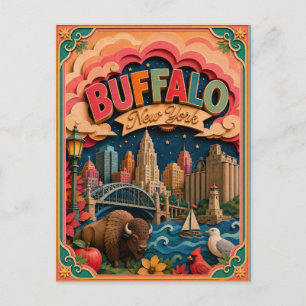 PopCut States Buffalo New York Paper Art Postcard