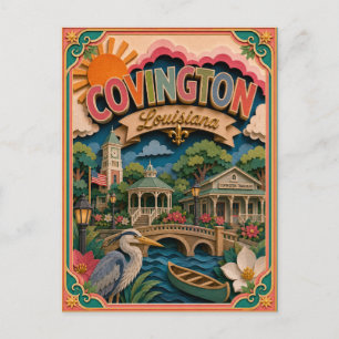 PopCut States Covington Louisiana Paper Art Postcard