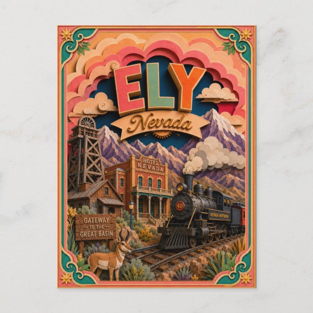 PopCut States Ely Nevada Paper Art Postcard (Front)