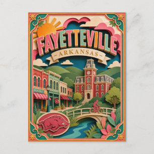 PopCut States Fayetteville Arkansas Paper Art Postcard