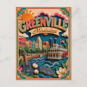 PopCut States Greenville Mississippi Paper Art Postcard
