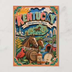 PopCut States Kentucky Colourful 3D Paper Art Postcard
