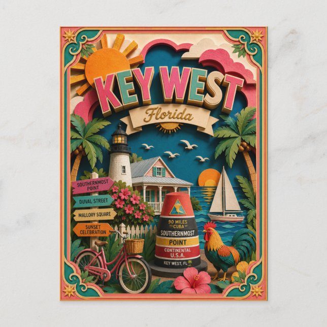 PopCut States Key West Florida Paper Art Postcard (Front)