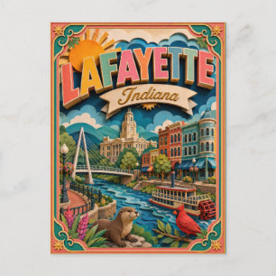 PopCut States Lafayette Indiana Paper Art Postcard