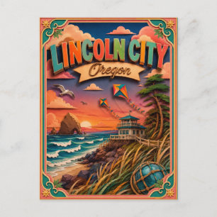 PopCut States Lincoln City Oregon Paper Art Postcard