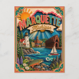 PopCut States Marquette Michigan Paper Art Postcard