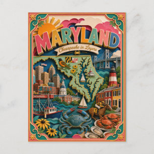 PopCut States Maryland Colourful 3D Paper Art Postcard