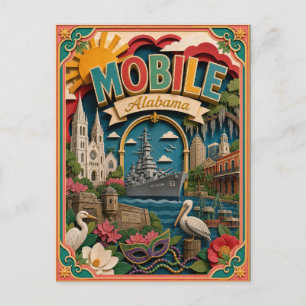PopCut States Mobile Alabama Paper Art Postcard