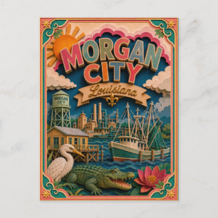 PopCut States Morgan City Louisiana Paper Art Postcard