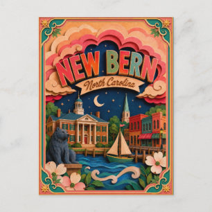 PopCut States New Bern North Carolina Paper Art Postcard