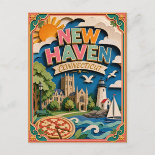 PopCut States New Haven Connecticut Paper Art Postcard