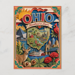 PopCut States Ohio Colourful 3D Paper Art  Postcard