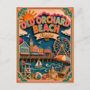 PopCut States Old Orchard Beach Maine Paper Art Postcard