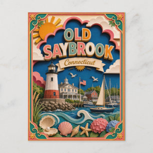 PopCut States Old Saybrook Connecticut Paper Art Postcard