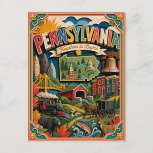 PopCut States Pennsylvania Colourful 3D Paper Art Postcard