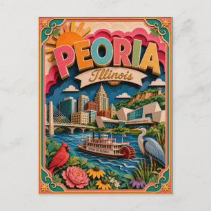 PopCut States Peoria Illinois Paper Art Postcard