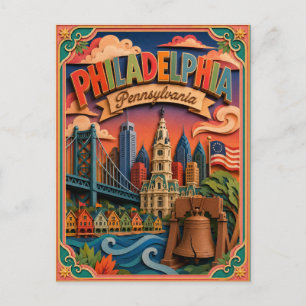 PopCut States Philadelphia Pennsylvania Paper Art Postcard