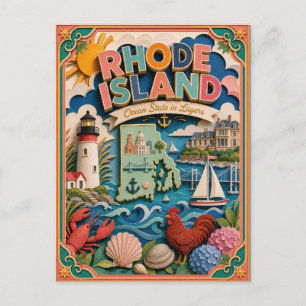 PopCut States Rhode Island Colourful 3D Paper Art Postcard