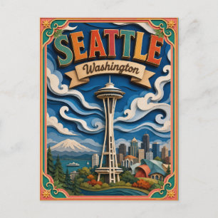 PopCut States Seattle Washington Paper Art Postcard