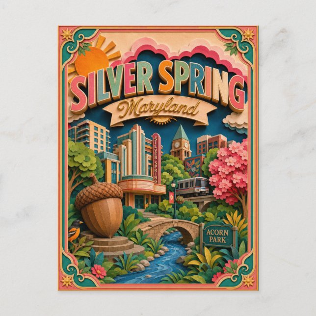 PopCut States Silver Spring Maryland Paper Art Postcard (Front)