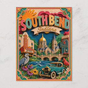 PopCut States South Bend Indiana Paper Art Postcard