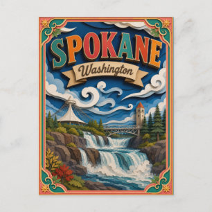PopCut States Spokane Washington Paper Art Postcard