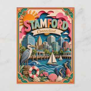 PopCut States Stamford Connecticut Paper Art Postcard