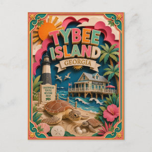 PopCut States Tybee Island Georgia Paper Art  Postcard