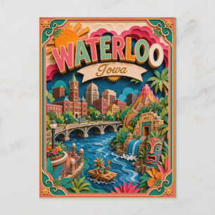 PopCut States Waterloo Iowa Paper Art Postcard