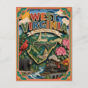 PopCut States West Virginia Colourful 3D Paper Art Postcard