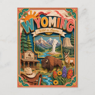 PopCut States Wyoming Colourful 3D Paper Art Postcard