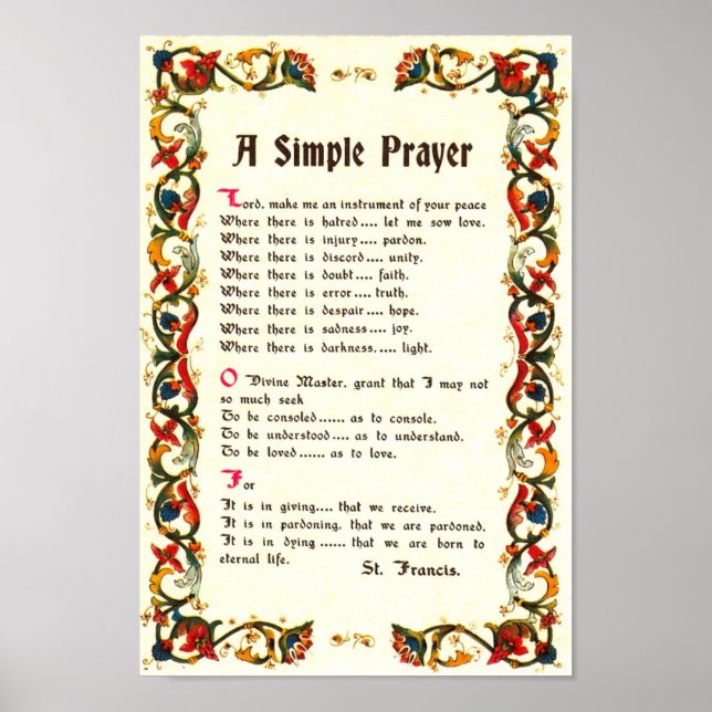 Pope Francis St. Francis SIMPLE PRAYER Poster (Front)