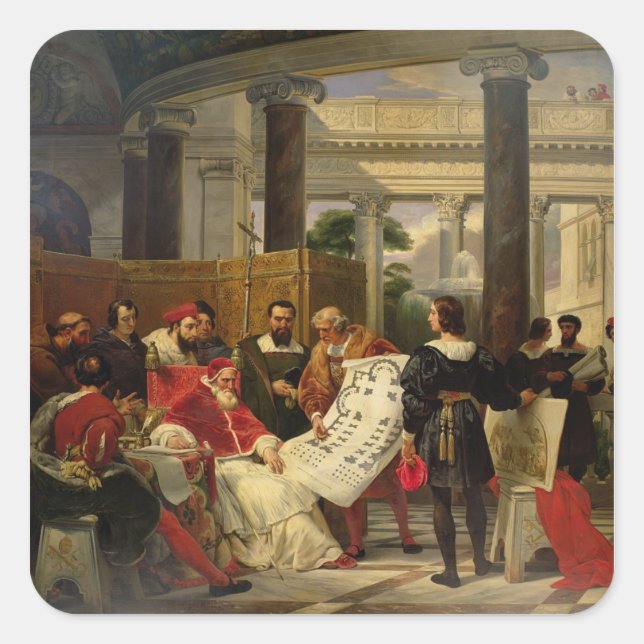Pope Julius II ordering Bramante Square Sticker (Front)